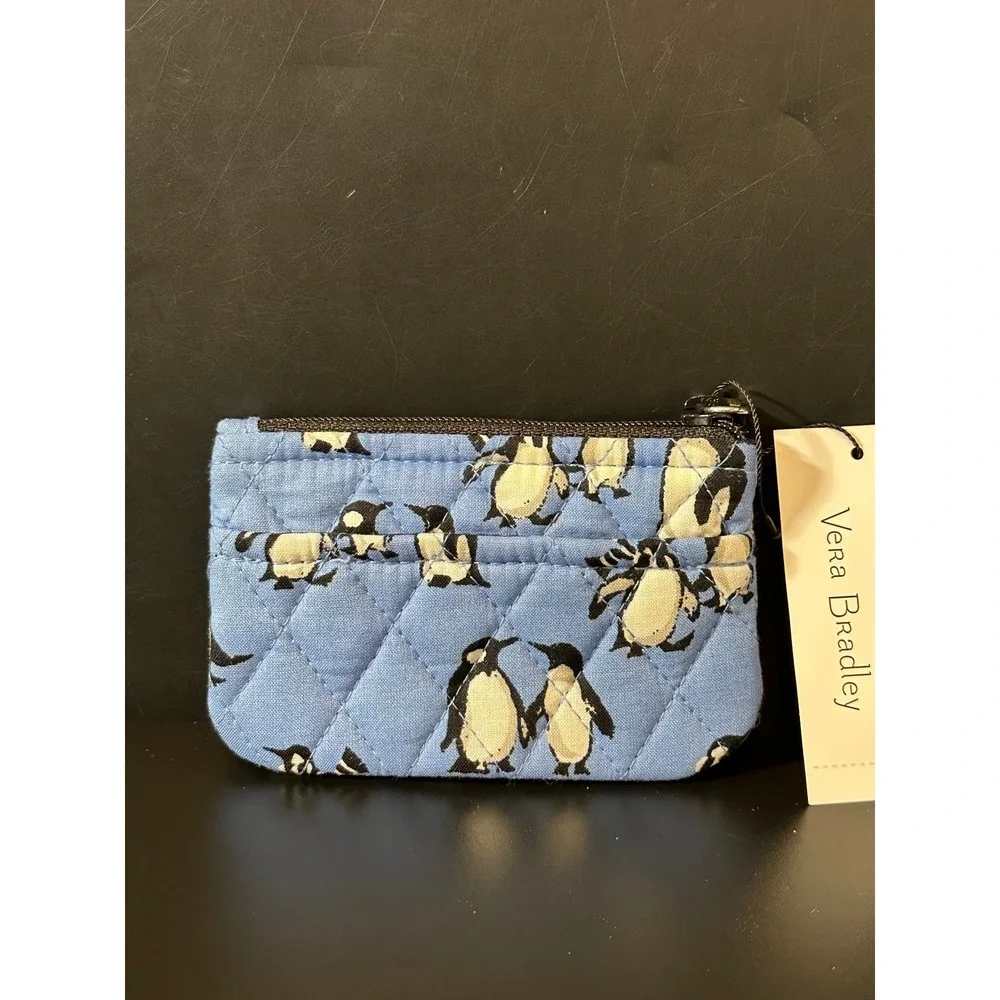 Vera Bradley Zip ID Case Blue Penguin Quilted Cotton Wallet New NWT